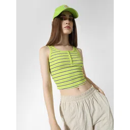 ONLY Onl Uextango Horizontal Striped Sleeveless Cotton Fitted Crop Top-image-38