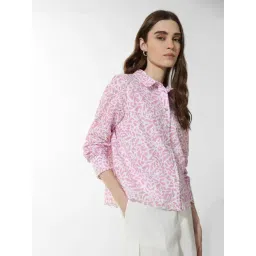 Only Pink and White Cotton Self Design Shirt-picture-20