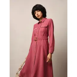 Only Pink Regular Fit Shirt Dress With Belt-picture-23