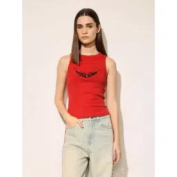 Only Pompeian Red Cotton Slim Fit Printed Tank Top-picture-15