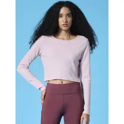 Only Purple Round Neck Self Design Crop Top-picture-29