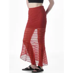 Only Red Nylon Woven Design High Rise Skirt-picture-14