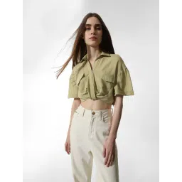 Only Sage Green Regular Fit Crop Shirt-picture-11