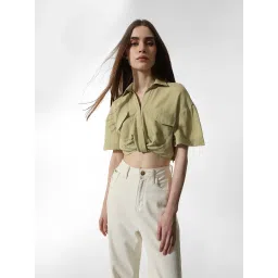 Only Sage Green Regular Fit Crop Shirt image 1