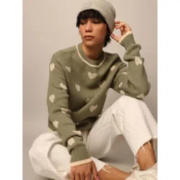 Only Sage Green Self design Pullover-picture-17