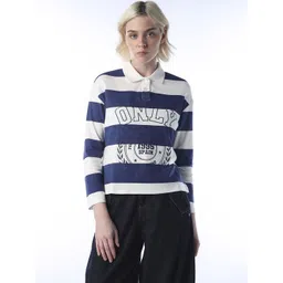 ONLY Striped Polo Collar Cotton T-shirt-picture-24