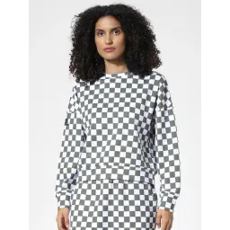 Only White & Grey Cotton Checks Crop Sweatshirt-picture-27