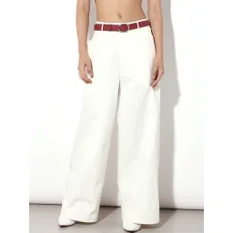 Only White Polyester Solid Trousers-picture-15