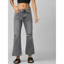 ONLY Women Black Bootcut Slash Knee Jeans-picture-10