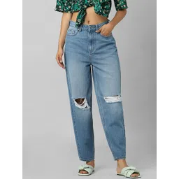 ONLY Women Blue Relaxed Fit High-Rise Highly Distressed Light Fade Jeans-picture-32