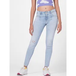 ONLY Women Blue Skinny Fit High-Rise Mildly Distressed Stretchable Jeans-picture-21