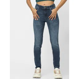 ONLY Women Blue Slim Fit High-Rise Low Distress Heavy Fade Jeans-picture-26