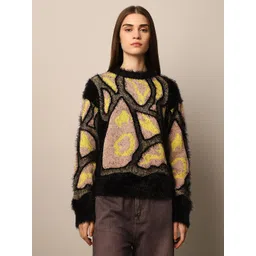 ONLY Women Cotton Self Design Long Sleeves Pullover with Fuzzy Detail-picture-33