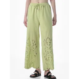 ONLY Women Embroidered Straight Fit High-Rise Cotton Trousers-picture-21