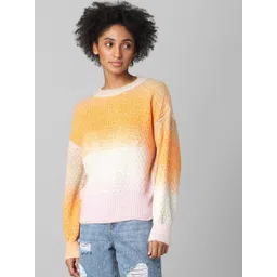 ONLY Women Orange & White Colourblocked Pullover-image-38