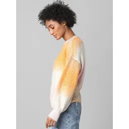 ONLY Women Orange & White Colourblocked Pullover image 4