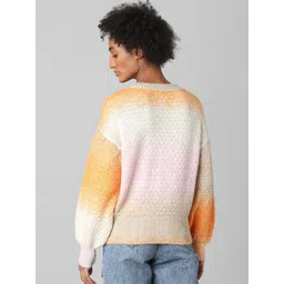 ONLY Women Orange & White Colourblocked Pullover image 5