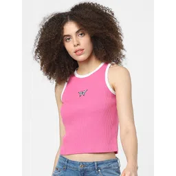 ONLY Women Pink Embroidered Cotton T-shirt-image-18