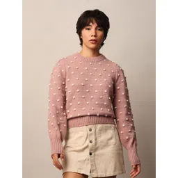 ONLY Women Pink Round neck Full Sleeves Pullover Sweaters-picture-34