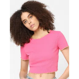 ONLY Women Pink Solid Cotton Blend Crop Top-picture-28