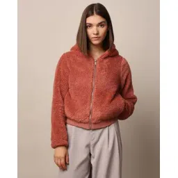 only Women Regular Fit Hooded Sherpa Jacket-picture-13