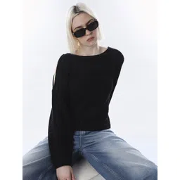 ONLY Women Self Design Boat Neck Long Sleeve Cotton Pullover-picture-32