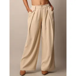 ONLY Women Solid Flared Pleated Culottes Trousers-picture-42