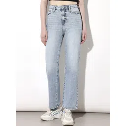 ONLY Women Straight Fit High-Rise Low Distress Heavy Fade Bleached Jeans-picture-32