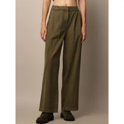 ONLY Women Straight Fit High-Rise Pleated Cotton Trousers-picture-12