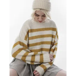 ONLY Women Striped Boat Neck Pullover with Fuzzy Detail image 1