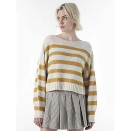 ONLY Women Striped Boat Neck Pullover with Fuzzy Detail image 2