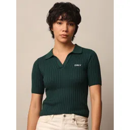 ONLY Women Striped Polo Collar Cotton T-shirt-picture-18