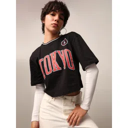 ONLY Women Typography Printed Round Neck Cotton T-shirt-image-40