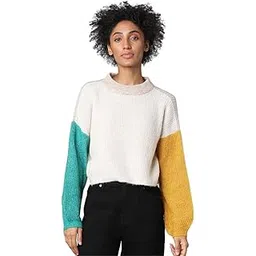 only Women White & Yellow Colourblocked Pullover-picture-54