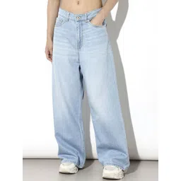 ONLY Women Wide Leg Mid-Rise Mildly Distressed Heavy Fade Non Stretchable Jeans-picture-18