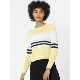 ONLY Women Yellow & White Striped Pullover-picture-34