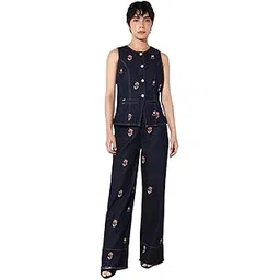 only Women's Embroidered Regular Fit Blue Waistcoat-picture-40