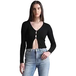 only Women's Polyester Blend Casual Cardigan V-Neck Sweater-picture-40