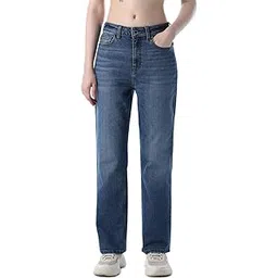 only Women's Solid Straight Fit High Rise Blue Jeans-picture-11