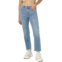 only Women's Straight Fit High Rise Faded Jeans | Mom Jeans for Women-picture-27