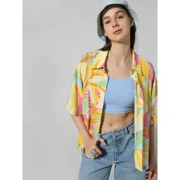 Only Yellow & Pink Rayon Printed Oversized Shirt-picture-25