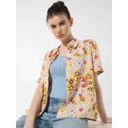 Only Yellow & Pink Viscose Floral Print Shirt-image-26