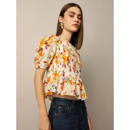 Only Yellow Cotton Printed Peplum Top-picture-40