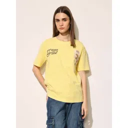 Only Yellow Cotton Regular Fit Printed T-Shirt-image-21