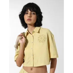 Only Yellow Embroidered Crop Shirt-picture-10