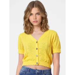 Only Yellow V Neck Crop Cardigan-image-33