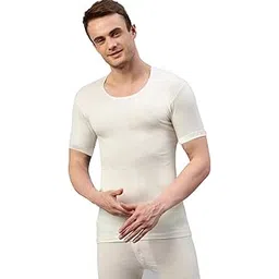 onn Men's 100% Australian Wool Cream Half Sleeves Round Neck Thermal Top | Lightweight, Soft, Cozy and Breathable | Thermal Top for Men-picture-29