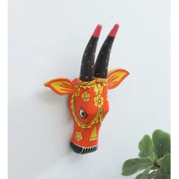 ons interior industry Multicolor Cow Sclupture Mango Wood Wall Mask image 1