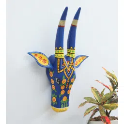 ons interior industry Blue Cow Sclupture Mango Wood Wall Mask-picture-13