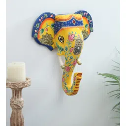 ons interior industry Yellow Elephant Sclupture Mango Wood Wall Mask-picture-38